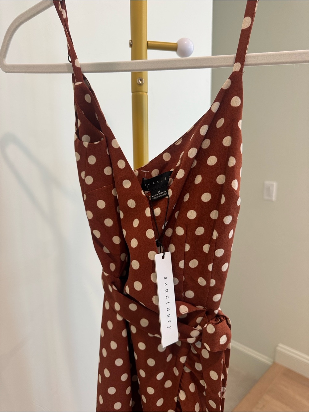 NWT Sanctuary Bianca Rust Polka Dot Wrap Midi Dress - Picture 3 of 5